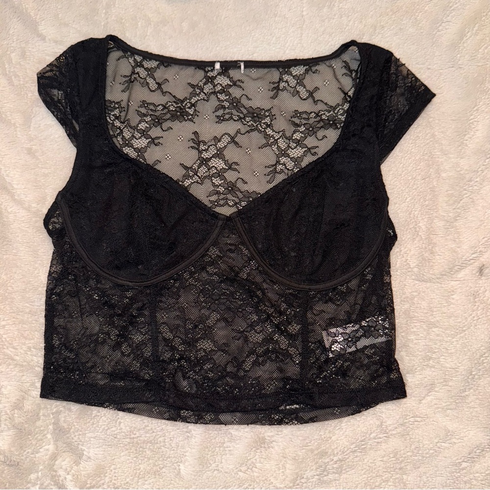 Black Lace Sheer Top